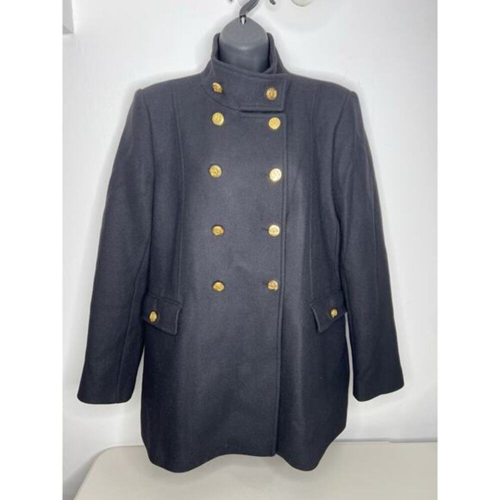 Zara Manteco Wool Black Pea Coat Pockets Women’s Size Large